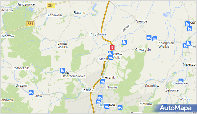 mapa Kietlin gmina Niemcza, Kietlin gmina Niemcza na mapie Targeo
