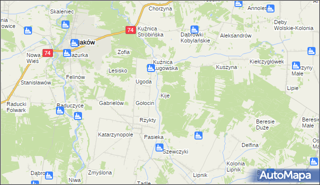 mapa Kije gmina Siemkowice, Kije gmina Siemkowice na mapie Targeo