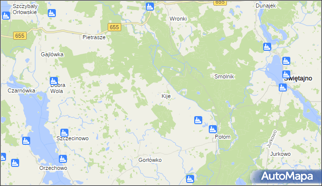 mapa Kije gmina Świętajno, Kije gmina Świętajno na mapie Targeo