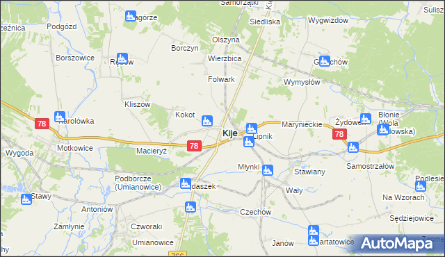 mapa Kije powiat pińczowski, Kije powiat pińczowski na mapie Targeo