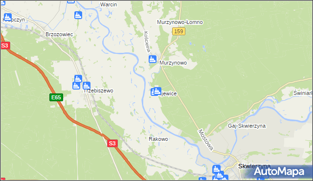 mapa Kijewice gmina Skwierzyna, Kijewice gmina Skwierzyna na mapie Targeo