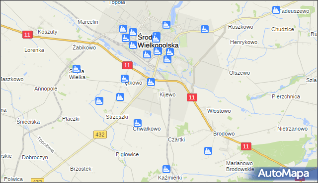 mapa Kijewo gmina Środa Wielkopolska, Kijewo gmina Środa Wielkopolska na mapie Targeo