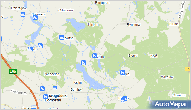 mapa Kinice gmina Nowogródek Pomorski, Kinice gmina Nowogródek Pomorski na mapie Targeo