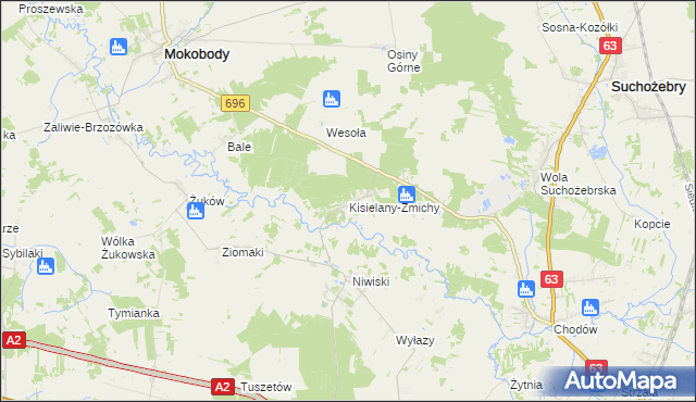 mapa Kisielany-Żmichy, Kisielany-Żmichy na mapie Targeo