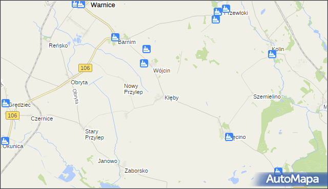 mapa Kłęby gmina Warnice, Kłęby gmina Warnice na mapie Targeo