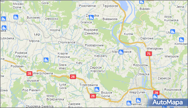 mapa Klęczany gmina Chełmiec, Klęczany gmina Chełmiec na mapie Targeo