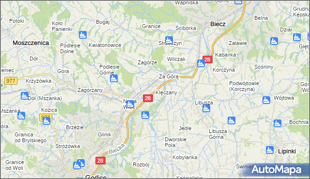 mapa Klęczany gmina Gorlice, Klęczany gmina Gorlice na mapie Targeo