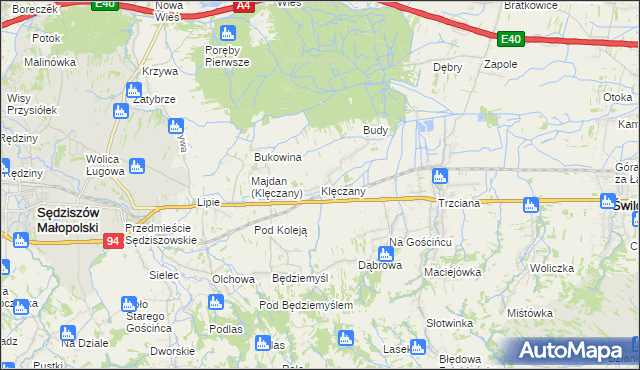 mapa Klęczany gmina Sędziszów Małopolski, Klęczany gmina Sędziszów Małopolski na mapie Targeo