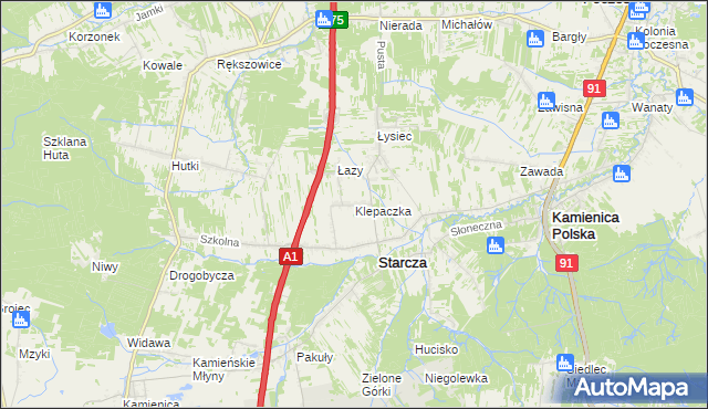 mapa Klepaczka gmina Starcza, Klepaczka gmina Starcza na mapie Targeo