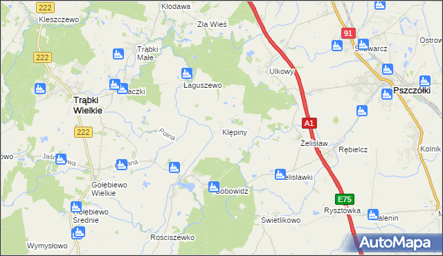 mapa Klępiny, Klępiny na mapie Targeo