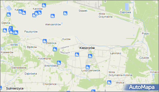 mapa Kleszczów powiat bełchatowski, Kleszczów powiat bełchatowski na mapie Targeo