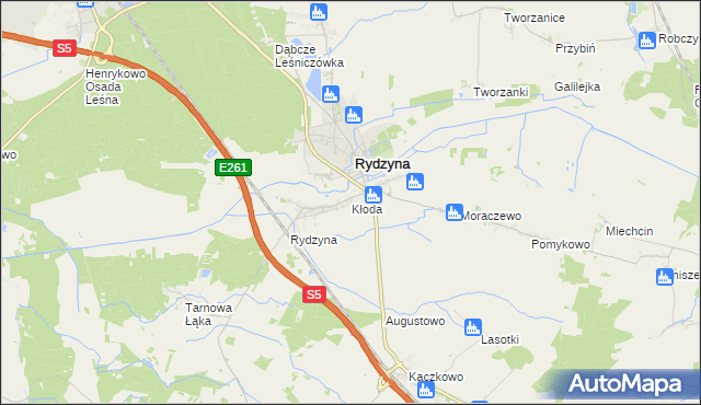 mapa Kłoda gmina Rydzyna, Kłoda gmina Rydzyna na mapie Targeo