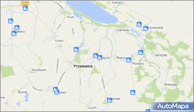 mapa Kłodzino gmina Przelewice, Kłodzino gmina Przelewice na mapie Targeo