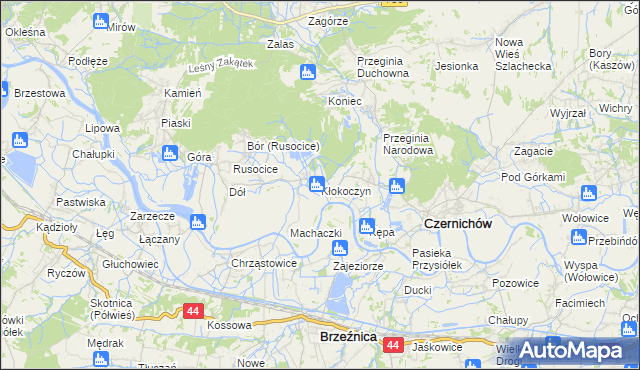 mapa Kłokoczyn gmina Czernichów, Kłokoczyn gmina Czernichów na mapie Targeo