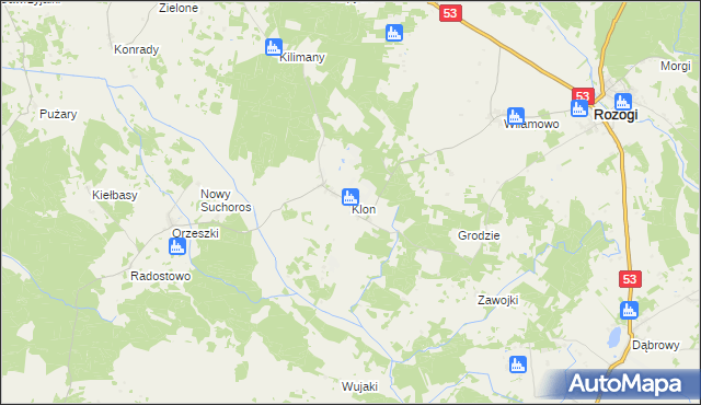 mapa Klon gmina Rozogi, Klon gmina Rozogi na mapie Targeo