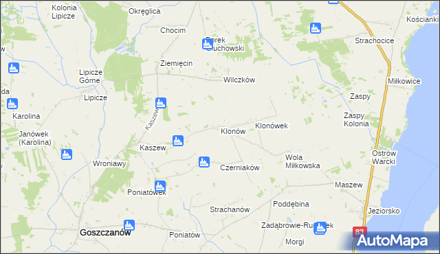 mapa Klonów gmina Goszczanów, Klonów gmina Goszczanów na mapie Targeo