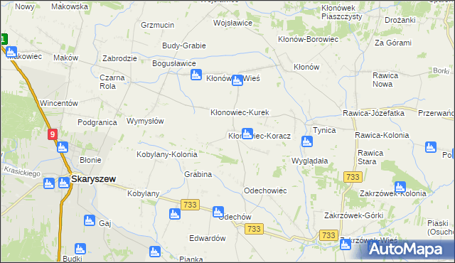 mapa Kłonowiec-Koracz, Kłonowiec-Koracz na mapie Targeo