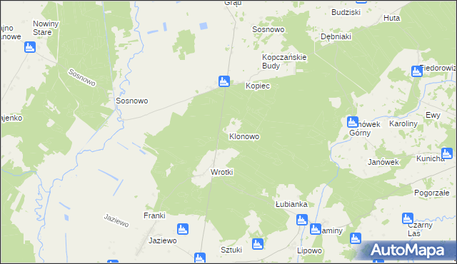 mapa Klonowo gmina Sztabin, Klonowo gmina Sztabin na mapie Targeo