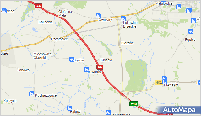 mapa Kłosów gmina Wiązów, Kłosów gmina Wiązów na mapie Targeo