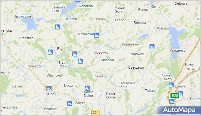 mapa Kłosowo gmina Przodkowo, Kłosowo gmina Przodkowo na mapie Targeo