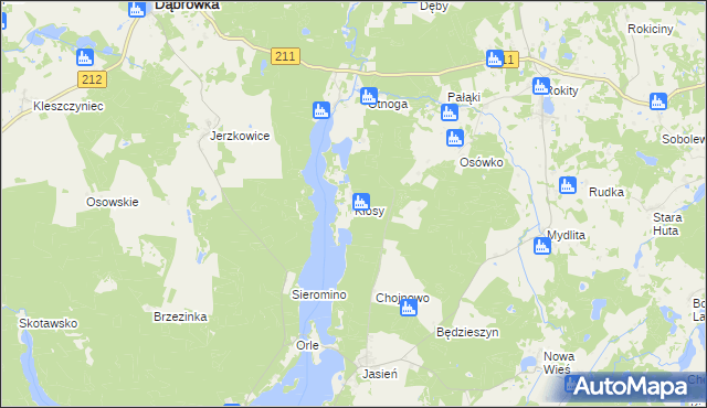 mapa Kłosy gmina Czarna Dąbrówka, Kłosy gmina Czarna Dąbrówka na mapie Targeo