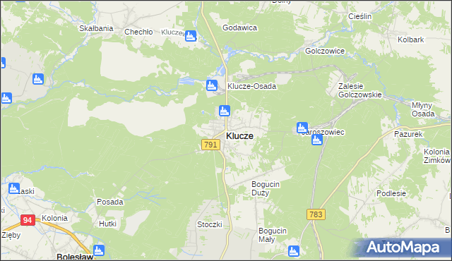 mapa Klucze powiat olkuski, Klucze powiat olkuski na mapie Targeo