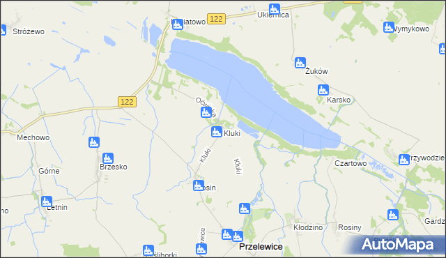 mapa Kluki gmina Przelewice, Kluki gmina Przelewice na mapie Targeo