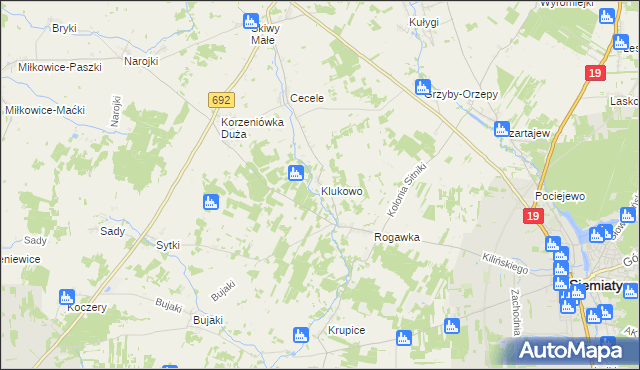 mapa Klukowo gmina Siemiatycze, Klukowo gmina Siemiatycze na mapie Targeo