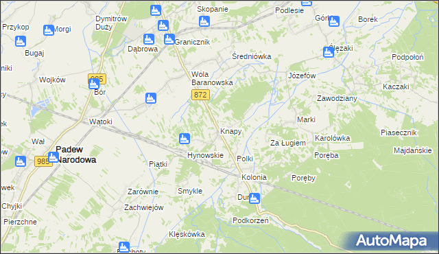 mapa Knapy gmina Baranów Sandomierski, Knapy gmina Baranów Sandomierski na mapie Targeo