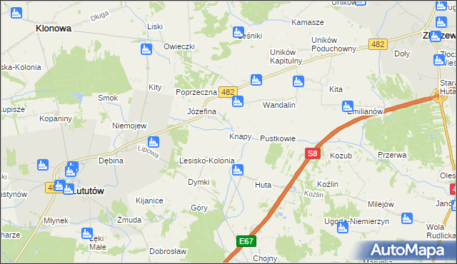 mapa Knapy gmina Lututów, Knapy gmina Lututów na mapie Targeo