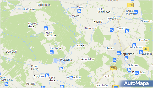 mapa Knieja gmina Łopuszno, Knieja gmina Łopuszno na mapie Targeo
