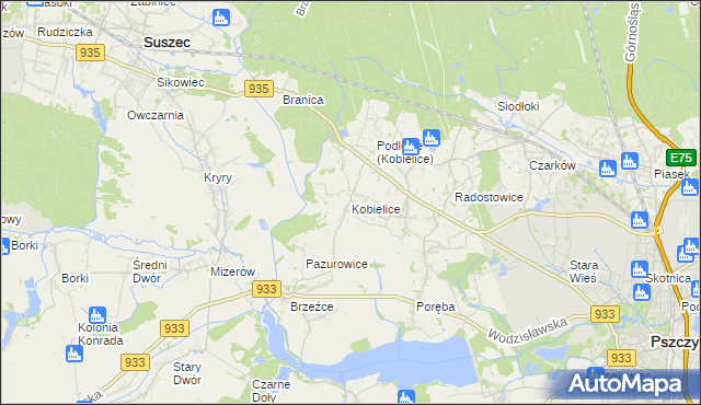 mapa Kobielice gmina Suszec, Kobielice gmina Suszec na mapie Targeo