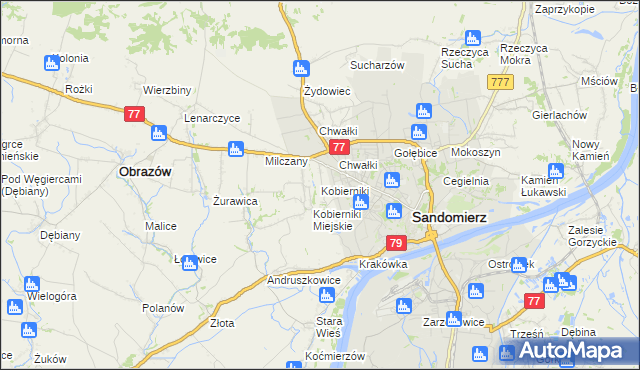 mapa Kobierniki gmina Samborzec, Kobierniki gmina Samborzec na mapie Targeo