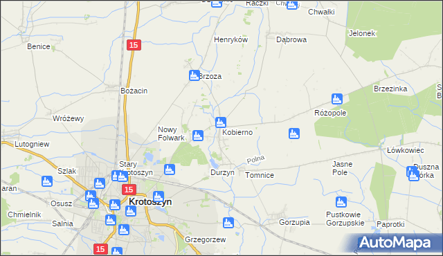 mapa Kobierno gmina Krotoszyn, Kobierno gmina Krotoszyn na mapie Targeo