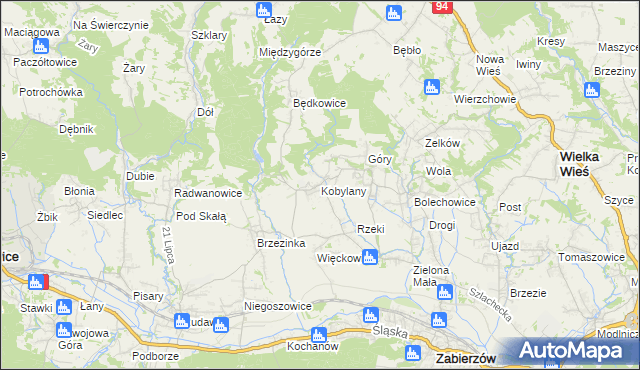 mapa Kobylany gmina Zabierzów, Kobylany gmina Zabierzów na mapie Targeo