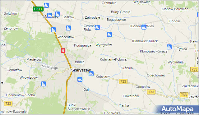 mapa Kobylany-Kolonia gmina Skaryszew, Kobylany-Kolonia gmina Skaryszew na mapie Targeo