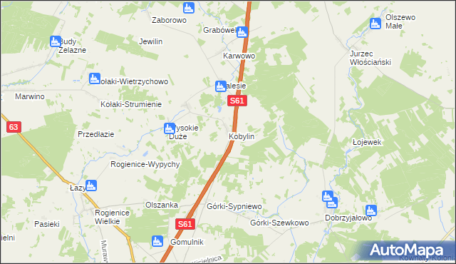 mapa Kobylin gmina Piątnica, Kobylin gmina Piątnica na mapie Targeo