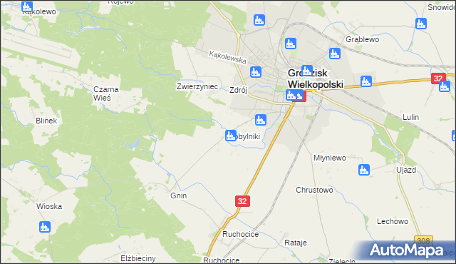 mapa Kobylniki gmina Grodzisk Wielkopolski, Kobylniki gmina Grodzisk Wielkopolski na mapie Targeo