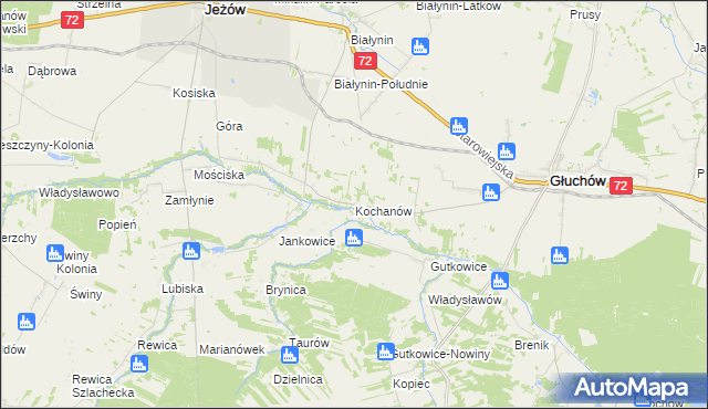 mapa Kochanów gmina Głuchów, Kochanów gmina Głuchów na mapie Targeo