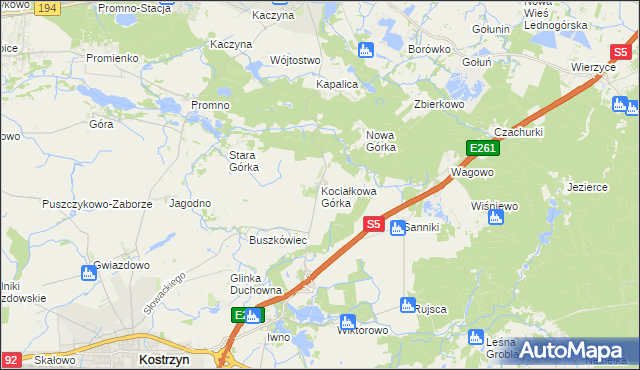 mapa Kociałkowa Górka, Kociałkowa Górka na mapie Targeo