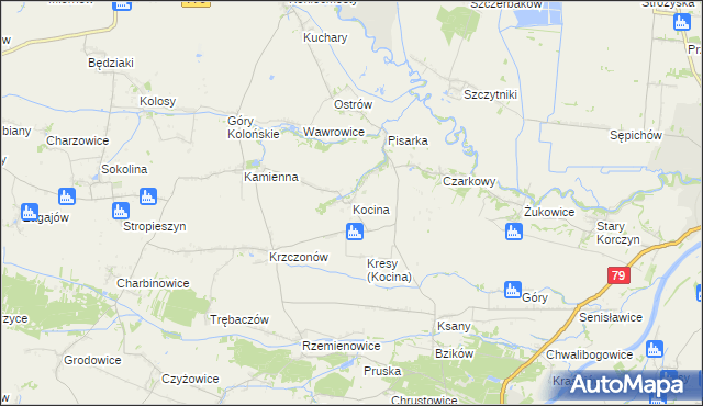mapa Kocina gmina Opatowiec, Kocina gmina Opatowiec na mapie Targeo