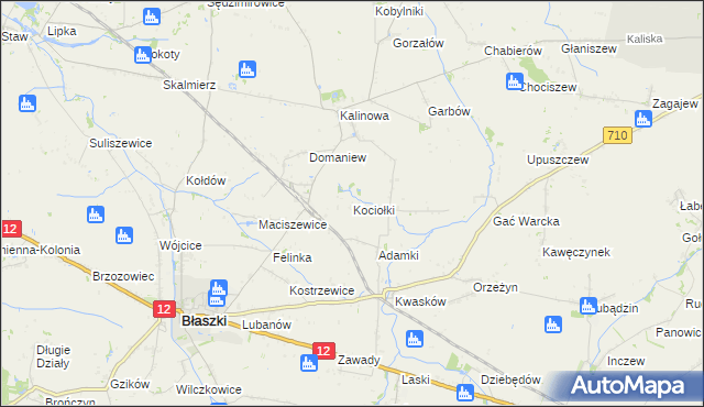 mapa Kociołki gmina Błaszki, Kociołki gmina Błaszki na mapie Targeo