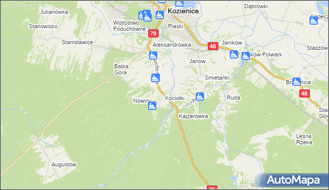 mapa Kociołki gmina Kozienice, Kociołki gmina Kozienice na mapie Targeo