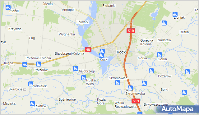 mapa Kock powiat lubartowski, Kock powiat lubartowski na mapie Targeo