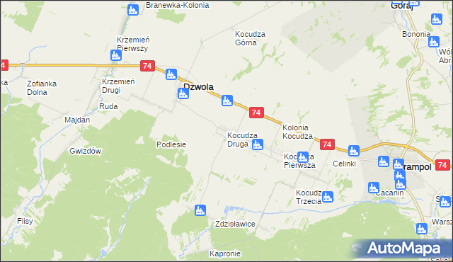 mapa Kocudza Druga, Kocudza Druga na mapie Targeo