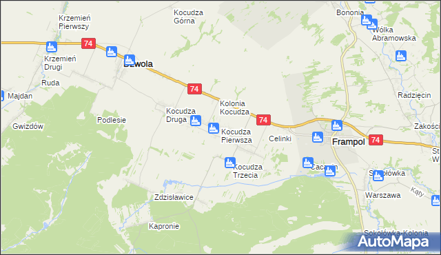 mapa Kocudza Pierwsza, Kocudza Pierwsza na mapie Targeo