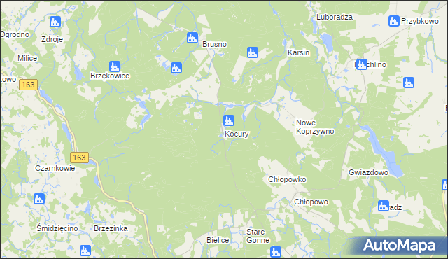 mapa Kocury gmina Połczyn-Zdrój, Kocury gmina Połczyn-Zdrój na mapie Targeo