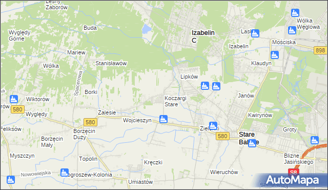 mapa Koczargi Stare, Koczargi Stare na mapie Targeo