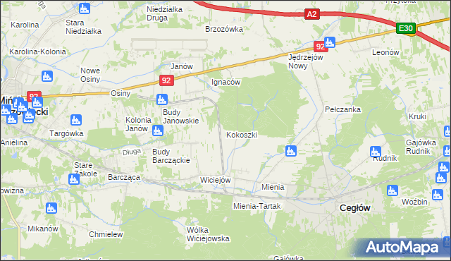 mapa Kokoszki gmina Cegłów, Kokoszki gmina Cegłów na mapie Targeo