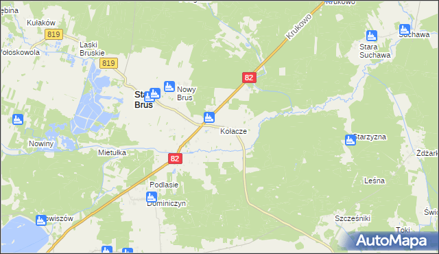 mapa Kołacze gmina Stary Brus, Kołacze gmina Stary Brus na mapie Targeo